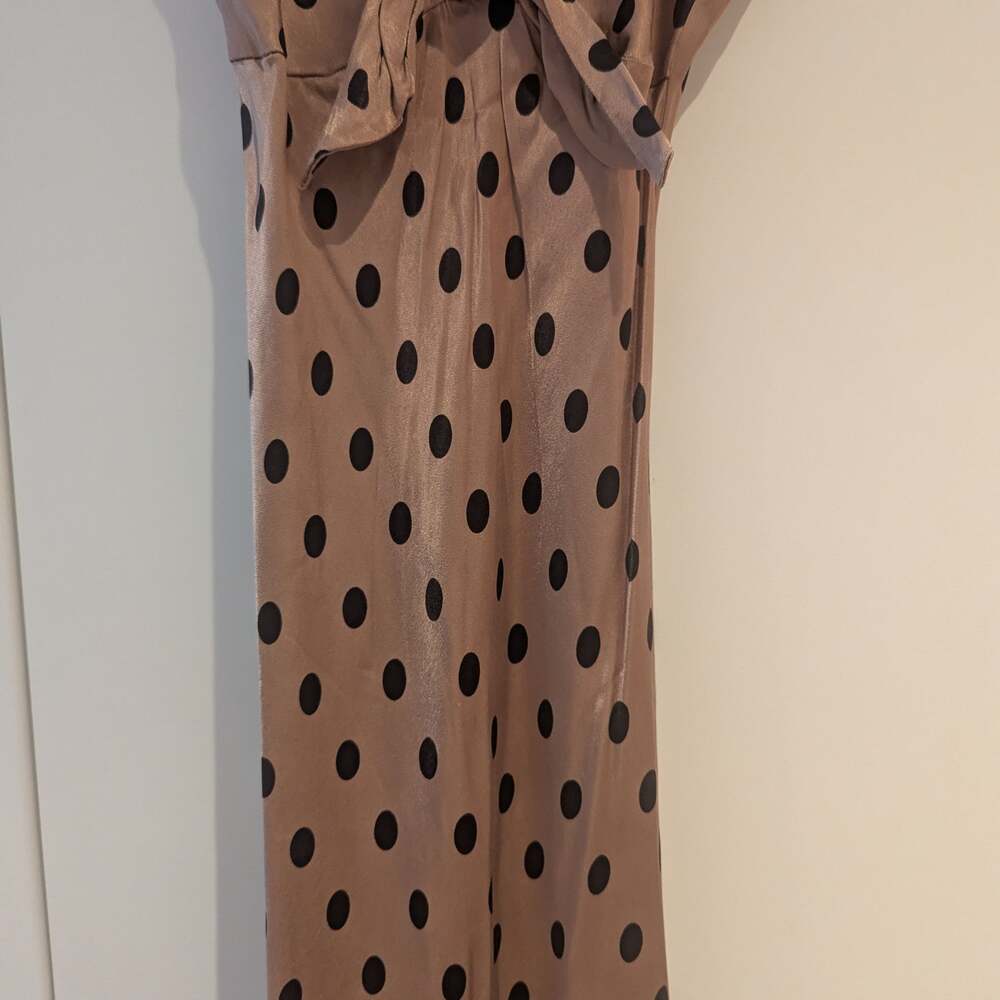 Zara Polka Dot Satin Midi Slip Dress with Slit - Picture 2 of 5